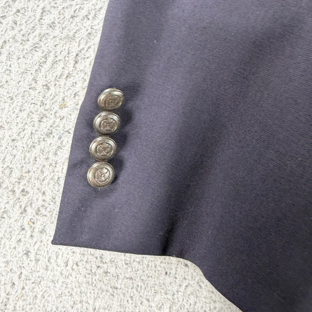 Jos A Bank Blazer Traveler Mens 46R Navy Wool Blend Crest Button Sport Coat